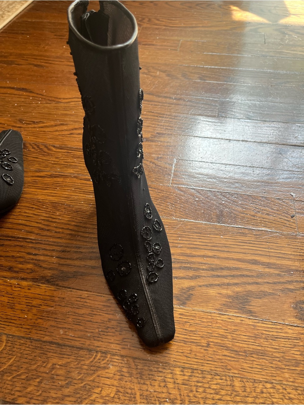 Black Embellished Stretch Sock Boot - Women's